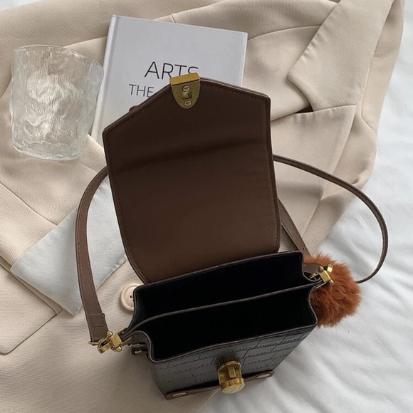 NEW INVENTORY 🔥Pom Pom Decor Croc Embossed Flap Box Bag🔥 - Picture 8 of 11